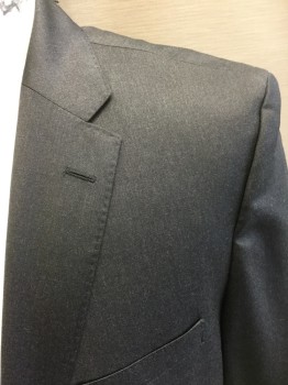 BOSS, Charcoal Gray, Wool, Single Breasted, 2 Buttons,  3 Pockets, Notched Lapel, Hand Picked Lapel