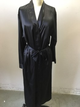 Womens, SPA Robe, ALEXANDER DE LA ROSA, Black, Polyester, Solid, S, Long Satin Robe, Belt