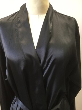 ALEXANDER DE LA ROSA, Black, Polyester, Solid, Long Satin Robe, Belt