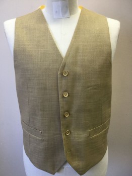Mens, Suit, Vest, ANTONIO CARDINNI, Dijon Yellow, Wool, Polyester, 38, 5 Buttons, 2 Pockets, Adjustable Belt Center Back,