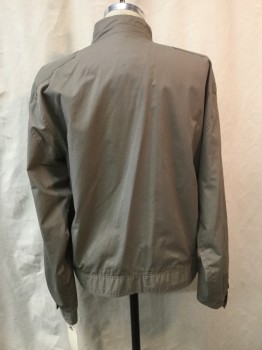 Mens, Windbreaker, MEMBERS ONLY, Khaki Brown, Poly/Cotton, Solid, 46l, Zip Front, Stand Collar, Snap Cuffs, Snap Tabs Side Waistband, 4 Pockets,