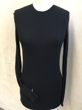 Womens, Top, ATM, Black, Modal, Spandex, Solid, M, Black Ribbed, Crew Neck, Long Sleeves,