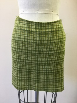 LIP GLOSS, Chartreuse Green, Forest Green, Blue, Acrylic, Plaid, Knit Mini Skirt, Zip Center Back,