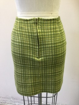 LIP GLOSS, Chartreuse Green, Forest Green, Blue, Acrylic, Plaid, Knit Mini Skirt, Zip Center Back,