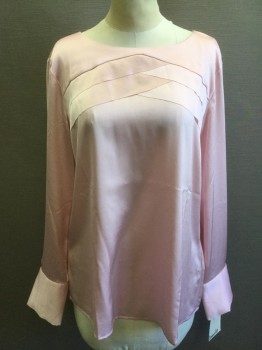 Womens, Top, BANANA REPUBLIC, Pink, Polyester, Solid, M, Long Sleeves, Pull Over, 2 Button Placket at Back, Self Ruffle Flaps Across Chest