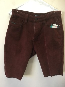 Mens, Shorts, QUICK SILVER, Maroon Red, Cotton, Solid, 30, Maroon Cords, Jean Cut, Zip Front, 5 Pockets