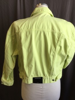 Mens, Jean Jacket, ALEXANDER WANG, Lime Green, Cotton, Solid, S, Collar Attached, Silver Button Front, 4 Pockets, Long Sleeves,