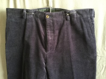 Mens, Slacks, RALPH  LAUREN, Purple, Cotton, Solid, 34/32, (DOUBLE)  1.25" Waist Band with Belt Hoops, Corduroy, 4 Pockets