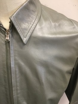 Mens, Leather Jacket, MARCO TAGLIAFERRI, Gray, Leather, Solid, Ch 42, Zip Front, Collar Attached, Long Sleeves, Angled Seams, 2 Pockets