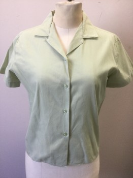 PETITE BELLE, Lt Green, Cotton, Solid, Short Sleeve Button Front, Notched Collar Attached,