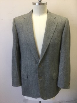 ERMENEGILDO ZEGNA, Gray, Charcoal Gray, Wool, Glen Plaid, Single Breasted, Notched Lapel, 2 Buttons, 3 Pockets, Solid Taupe Lining