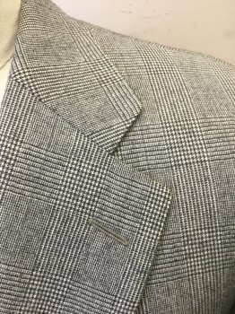 ERMENEGILDO ZEGNA, Gray, Charcoal Gray, Wool, Glen Plaid, Single Breasted, Notched Lapel, 2 Buttons, 3 Pockets, Solid Taupe Lining