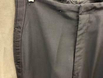 Mens, Formal Pants, N/L, Black, Polyester, Wool, Solid, 32/30, Tuxedo Pant with Side Faille Stripe Trim, Flat Front, Concealed Zip Closure, 2 Side Slash Pockets, Suspender Buttons