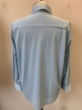 FASHION KNITS, White, Lt Blue, Synthetic, Nylon, Stripes - Diagonal , Button Front, Long Sleeves, 1 Pocket, Long Point Collar,