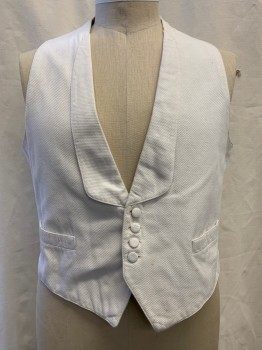 NO LABEL, Off White, Cotton, Wool, Pique Self Pattern, Shawl Lapel, Single Breasted, Button Front, 4 Fabric Covered Buttons, 2 Pockets, Belted Back, *Broken Buckle, Stained All Over