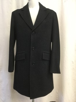 Mens, Coat, Overcoat, COLE HAAN, Charcoal Gray, Black, Nylon, Acetate, Stripes - Shadow, L, Notched Lapel, 3 Button Front, 3 Pockets, Back Vent, Fully Lined
