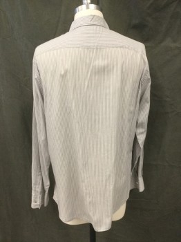 JOHN VARVATOS, Gray, White, Cotton, Stripes, Button Front, Collar Attached, Long Sleeves, Button Cuff, Overstitch Trim