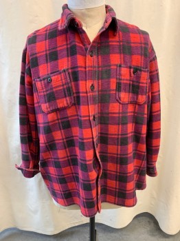 Mens, Jacket, PALERMO, Red, Purple, Black, Wool, Plaid, 32/33, 18, Shacket, Collar Attached, Button Front, Long Sleeves, 2 Pockets, Cuff Buttons
*Faded