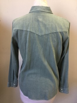 GAP, Olive Green, Cotton, Solid, Pearl Snap Front, 2 Pockets, Western Yoke,