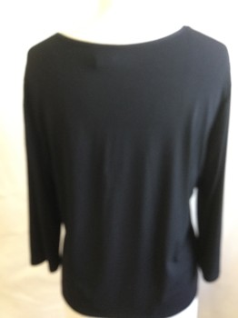 Womens, Top, TALENT, Black, Polyester, Spandex, Solid, 3XL, Wide V-neck with Black Shiny Thin Trim, 3/4 Sleeves