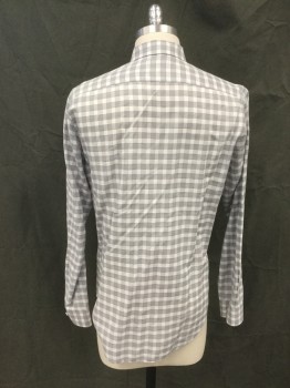 THEORY, Gray, White, Linen, Cotton, Check , Button Front, Collar Attached, Long Sleeves, Button Cuff