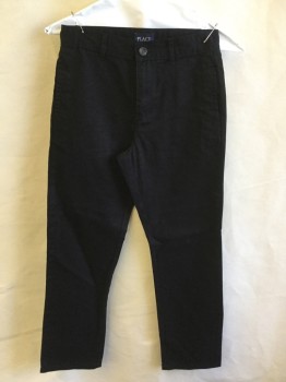 Childrens, Pants, PLACE, Black, Cotton, Solid, 10, Boys, 1.5" Waistband with Belt Hoops, Flat Front, Zip Front, 4 Pockets