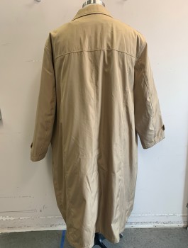 Mens, Coat, Trenchcoat, KING SIZE, Tan Brown, Polyester, Solid, C <62", 4XL, Single Breasted, 4 Buttons, Covered Button Placket, Collar Attached, Epaulettes at Shoulders, 2 Welt Pockets **Detachable Lining - Barcode is on Jacket Underneath