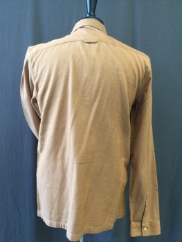KIN, Burnt Orange, Tan Brown, Cotton, Solid, 2 Color Weave, Button Front, Collar Attached, Long Sleeves, 1 Pocket,