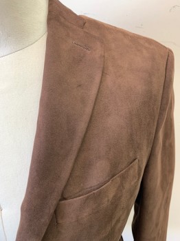 Mens, Sportcoat/Blazer, ZARA MAN, Brown, Polyester, Solid, 38R, Suede, 2 Buttons, 3 Pockets, Notched Lapel, 4 Button Sleeves, Double Vent