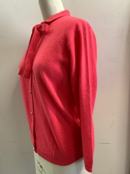 BALLANTYNE, Hot Pink, Cashmere, Solid, L/S, Button Front, With Snap Buttons, Neck Tie