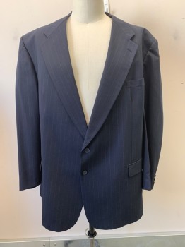Charles Jourdan, Navy Blue, Wool, Stripes - Pin, 2 Buttons, Single Breasted, Notched Lapel, 3 Pockets