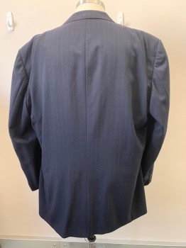 Mens, Suit, Jacket, Charles Jourdan, Navy Blue, Wool, Stripes - Pin, 58, 2 Buttons, Single Breasted, Notched Lapel, 3 Pockets