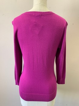 Womens, Cardigan Sweater, HALOGEN, Magenta Purple, Viscose, Nylon, Solid, XS, Button Front, Ribbed Knit Neck/Waistband/Cuff