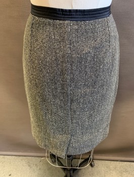 Womens, Suit, Skirt, MAX MARA, Black, White, Wool, Nylon, Stripes - Chalk , 30, 36, 2 Welt Pockets, with Nylon Trim, Side Zipper. CB Vent.