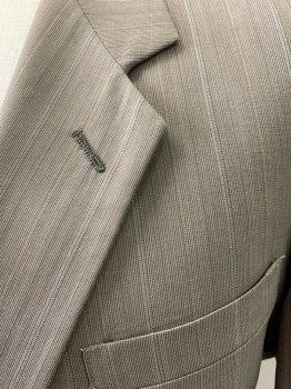 Mens, Suit, Jacket, BOTANY 500, Khaki Brown, Brown, White, Tan Brown, Wool, Stripes - Vertical , 2 Buttons,  Notched Lapel, 3 Pockets,