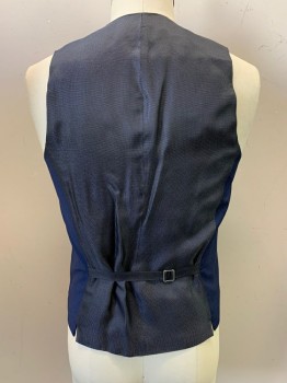 HUGO BOSS, Navy Blue, Blue, Wool, 2 Color Weave, 4 Buttons, Single Breasted, Notched Lapel, V Neck