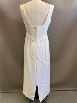 NO LABEL, Off White, Polyester, Solid, Sleeveless, Scoop Neck, Waist Tie with Diamond Trim, Pleated, Back Zipper,, Back Slit