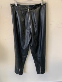 Womens, Pants, IN TRANSIT , Black, Leather, Solid, H:41, W:29, Back Zip With Snap Button, Zipper At Hems