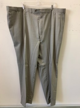 John Weitz, Beige, Gray, Wool, 2 Color Weave, Pleated Front, Side Pockets, Zip Front,