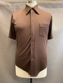 Mens, Shirt, ULTRESSA, Brown, Polyester, Solid, 17, C.A., Button Front, S/S, 1 Chest Pocket