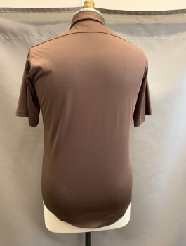 Mens, Shirt, ULTRESSA, Brown, Polyester, Solid, 17, C.A., Button Front, S/S, 1 Chest Pocket