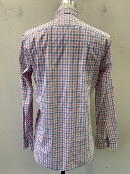 Mens, Casual Shirt, J CREW, Red, White, Blue, Cotton, Plaid, 34, 15, L/S, Button Front, Collar Attached, Chest Pocket