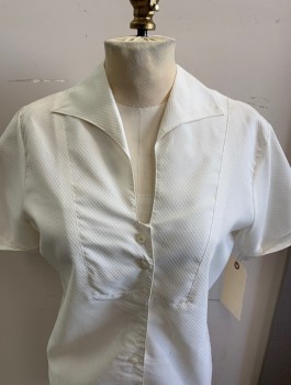 THE PILOT BLOUSE , Cream, Polyester, Text, Wing Lapel, Button Front, Placket, Cuffed Sleeves