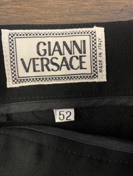 GIANNI VERSACE, Black, Silk, Solid, Flat Front, Tapered Leg, Zip Fly, 3 Pockets, 1/2" Wide Belt Loops