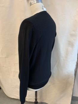 Mens, Pullover Sweater, CARROLL + CO, Black, Cotton, XL, L/S, CN, Circle Web Pattern, Stretchy