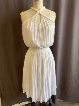 Womens, Dress, Sleeveless, N/L, White, Synthetic, Solid, W28, B36, Keyhole Front And Back, Elastic Waistband, Braided Trim