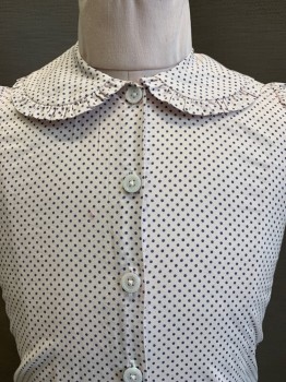 Childrens, Blouse, RACHEL RiLEY, Ballet Pink, Dk Gray, Cotton, Polka Dots, 6y, Short Puff Sleeves, Button Front, Collar Attached With Pleated Trim,