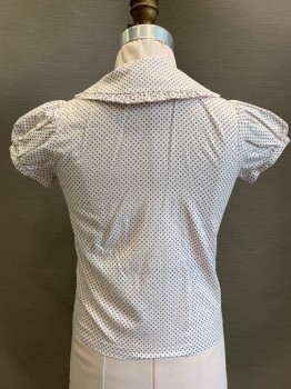 Childrens, Blouse, RACHEL RiLEY, Ballet Pink, Dk Gray, Cotton, Polka Dots, 6y, Short Puff Sleeves, Button Front, Collar Attached With Pleated Trim,