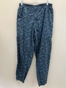 Mens, Pants, STUSSY, 36/32, L, Navy with Multi Blue Busy Geometric Print, Zip Front, Elastic Waist, 3p