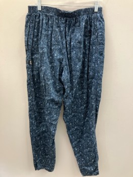 Mens, Pants, STUSSY, 36/32, L, Navy with Multi Blue Busy Geometric Print, Zip Front, Elastic Waist, 3p